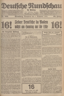 Deutsche Rundschau in Polen : früher Ostdeutsche Rundschau, Bromberger Tageblatt. Jg.46, Nr. 232 (4 November 1922) + dod.