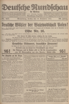 Deutsche Rundschau in Polen : früher Ostdeutsche Rundschau, Bromberger Tageblatt. Jg.46, Nr. 237 (10 November 1922) + dod.