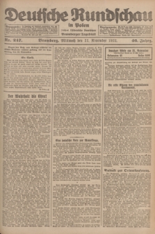 Deutsche Rundschau in Polen : früher Ostdeutsche Rundschau, Bromberger Tageblatt. Jg.46, Nr. 247 (22 November 1922) + dod.