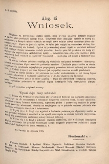 [Kadencja VI, sesja V, al. 45] Alegata do Sprawozdań Stenograficznych z Piątej Sesyi Szóstego Peryodu Sejmu Krajowego Królestwa Galicyi i Lodomeryi wraz z Wielkiem Księstwem Krakowskiem z roku 1894. Alegat 45