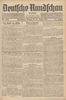 Deutsche Rundschau in Polen : früher Ostdeutsche Rundschau, Bromberger Tageblatt. Jg.54, Nr. 194 (24 August 1930) + dod.