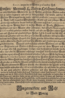 Edict, wegen der in Pohlen grassirenden Pest : [Inc.] Zuwissen, Demnach E. Raht in Erfahrung kommen, was massen an unterschiedlichen [...] Gegeben auf Unserm Rachtanse den 4. Nov. 1720. Bürgermeistere und Rath der Stadt Dantzig