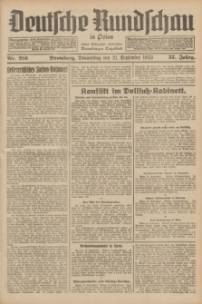 Deutsche Rundschau in Polen : früher Ostdeutsche Rundschau, Bromberger Tageblatt. Jg.57, Nr. 216 (21 September 1933) + dod.