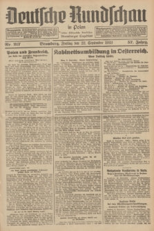 Deutsche Rundschau in Polen : früher Ostdeutsche Rundschau, Bromberger Tageblatt. Jg.57, Nr. 217 (22 September 1933) + dod.