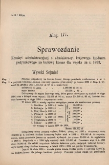 [Kadencja VI, sesja V, al. 177] Alegata do Sprawozdań Stenograficznych z Piątej Sesyi Szóstego Peryodu Sejmu Krajowego Królestwa Galicyi i Lodomeryi wraz z Wielkiem Księstwem Krakowskiem z roku 1894. Alegat 177