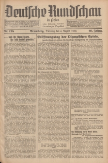 Deutsche Rundschau in Polen : früher Ostdeutsche Rundschau, Bromberger Tageblatt. Jg.60, Nr. 178 (4 August 1936) + dod.