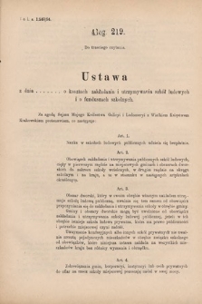 [Kadencja VI, sesja V, al. 219] Alegata do Sprawozdań Stenograficznych z Piątej Sesyi Szóstego Peryodu Sejmu Krajowego Królestwa Galicyi i Lodomeryi wraz z Wielkiem Księstwem Krakowskiem z roku 1894. Alegat 219