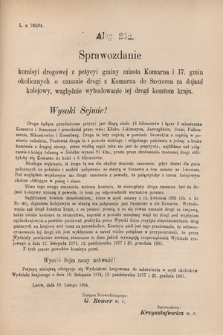 [Kadencja VI, sesja V, al. 232] Alegata do Sprawozdań Stenograficznych z Piątej Sesyi Szóstego Peryodu Sejmu Krajowego Królestwa Galicyi i Lodomeryi wraz z Wielkiem Księstwem Krakowskiem z roku 1894. Alegat 232