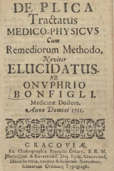 De Plica Tractatus Medico-Physicvs Cum Remediorum Methodo