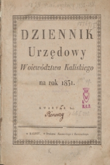 Dziennik Urzędowy Woiewództwa Kaliskiego. 1831, nr 1 (4 stycznia) + dod.