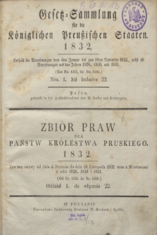 Gesetz-Sammlung für die Königlichen Preußischen Staaten = Zbiór Praw dla Państw Królestwa Pruskiego. 1832, Spis treści