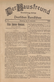 Der Hausfreund : Unterhaltungs-Beilage zur Deutschen Rundschau. 1923, Nr. 72 (11 September)