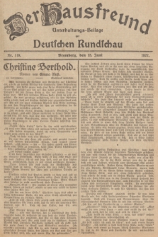 Der Hausfreund : Unterhaltungs-Beilage zur Deutschen Rundschau. 1927, Nr. 118 (15 Juni)