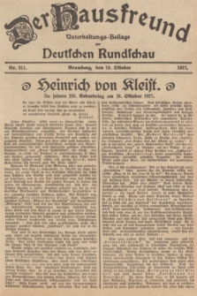 Der Hausfreund : Unterhaltungs-Beilage zur Deutschen Rundschau. 1927, Nr. 211 (18 Oktober)