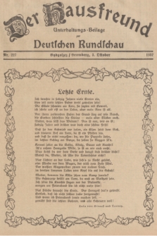 Der Hausfreund : Unterhaltungs-Beilage zur Deutschen Rundschau. 1937, Nr. 227 (3 Oktober)
