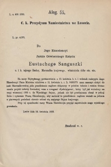 [Kadencja VI, sesja IV, al. 55] Alegata do Sprawozdań Stenograficznych z Czwartej Sesyi Szóstego Peryodu Sejmu Krajowego Królestwa Galicyi i Lodomeryi wraz z Wielkiem Księstwem Krakowskiem z roku 1892/3. Alegat 55