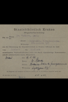 Staatsbibliothek Krakau : Bürgschaftserklärung