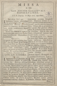 Missa In Festo Sancti Joachim Genitoris B.mæ M. V. Protectoris R. P. et M. D. L. à S. R. Congreg. XI. Maji 1765. approbata