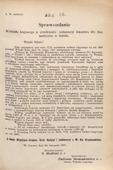 [Kadencja VII, sesja III, al. 29] Alegata do Sprawozdań Stenograficznych z Trzeciej Sesyi Siódmego Peryodu Sejmu Krajowego Królestwa Galicyi i Lodomeryi wraz z Wielkiem Księstwem Krakowskiem z roku 1897/8. Alegat 29