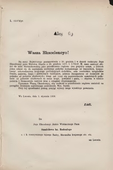 [Kadencja VII, sesja III, al. 69] Alegata do Sprawozdań Stenograficznych z Trzeciej Sesyi Siódmego Peryodu Sejmu Krajowego Królestwa Galicyi i Lodomeryi wraz z Wielkiem Księstwem Krakowskiem z roku 1897/8. Alegat 69