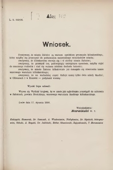 [Kadencja VII, sesja III, al. 102] Alegata do Sprawozdań Stenograficznych z Trzeciej Sesyi Siódmego Peryodu Sejmu Krajowego Królestwa Galicyi i Lodomeryi wraz z Wielkiem Księstwem Krakowskiem z roku 1897/8. Alegat 102