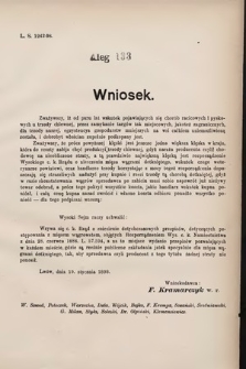 [Kadencja VII, sesja III, al. 133] Alegata do Sprawozdań Stenograficznych z Trzeciej Sesyi Siódmego Peryodu Sejmu Krajowego Królestwa Galicyi i Lodomeryi wraz z Wielkiem Księstwem Krakowskiem z roku 1897/8. Alegat 133