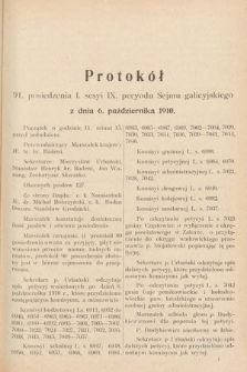 [Kadencja IX, sesja I, pos. 91] Protokoły z I. Sesyi IX. Peryodu Sejmu Krajowego Królestwa Galicyi i Lodomeryi z Wielkiem Księstwem Krakowskiem w r. 1910. T. 3. Protokół 91