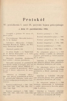 [Kadencja IX, sesja I, pos. 97] Protokoły z I. Sesyi IX. Peryodu Sejmu Krajowego Królestwa Galicyi i Lodomeryi z Wielkiem Księstwem Krakowskiem w r. 1910. T. 3. Protokół 97