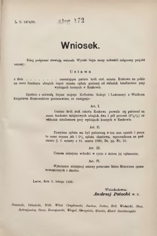 [Kadencja VII, sesja III, al. 172] Alegata do Sprawozdań Stenograficznych z Trzeciej Sesyi Siódmego Peryodu Sejmu Krajowego Królestwa Galicyi i Lodomeryi wraz z Wielkiem Księstwem Krakowskiem z roku 1897/8. Alegat 172