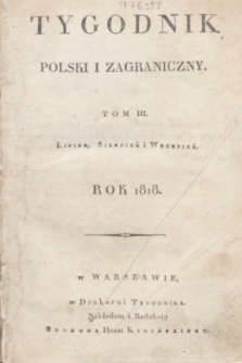 Tygodnik Polski i Zagraniczny. [R.1], Spis rzeczy zawartych w Tomie 3. Tygodnika (1818)