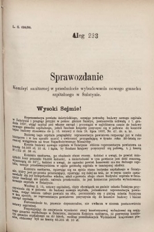 [Kadencja VII, sesja III, al. 233] Alegata do Sprawozdań Stenograficznych z Trzeciej Sesyi Siódmego Peryodu Sejmu Krajowego Królestwa Galicyi i Lodomeryi wraz z Wielkiem Księstwem Krakowskiem z roku 1897/8. Alegat 233