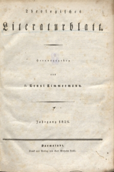 Theologisches Literaturblatt. 1826, Spis treści