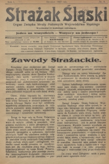 Strażak Śląski : organ Związku Straży Pożarnych Województwa Śląskiego. R.1, nr 8 (sierpień 1927)