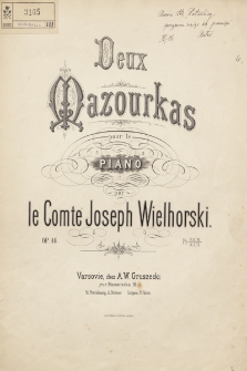 Deux Mazourkas : pour le Piano : op. 46