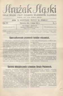 Strażak Śląski : organ Związku Straży Pożarnych Województwa Śląskiego. R.7, nr 3 (1 lutego 1934)