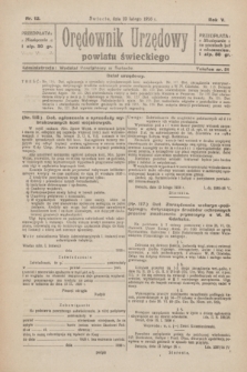 Orędownik Urzędowy Powiatu Świeckiego. R.5, nr 12 (23 lutego 1926)