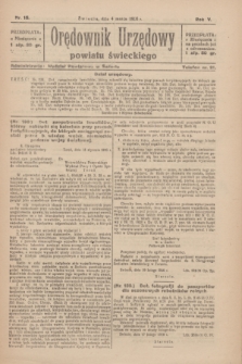 Orędownik Urzędowy Powiatu Świeckiego. R.5, nr 15 (4 marca 1926)