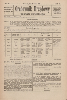 Orędownik Urzędowy Powiatu Świeckiego. R.5, nr 22 (27 marca 1926)