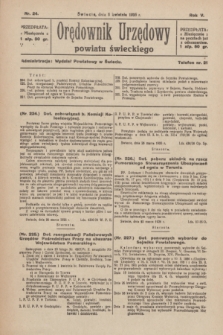 Orędownik Urzędowy Powiatu Świeckiego. R.5, nr 24 (8 kwietnia 1926)
