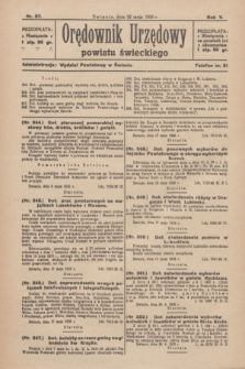 Orędownik Urzędowy Powiatu Świeckiego. R.5, nr 37 (22 maja 1926)