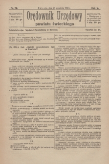 Orędownik Urzędowy Powiatu Świeckiego. R.5, nr 72 (21 września 1926)
