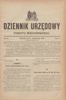 Dziennik Urzędowy Powiatu Miechowskiego. R.4, nr 6 (1 października 1918)