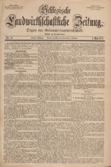 Schlesische Landwirthschaftliche Zeitung : Organ der Gesammt Landwirthschaft. Jg.12, Nr. 18 (4 Mai 1871) + dod.