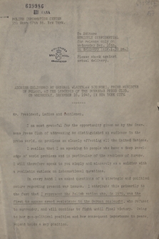 Address delivered by general Wladysław Sikorski, Prime Minister of Poland, at the luncheon of the Overseas Press Club, on Wednesday, December 16, 1942, in New York City