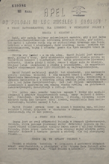 Apel do Polonii w Los Angeles i okolicy! : o pomoc natychmiastową dla ludności w wyzwolonej Polski!