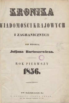 Kronika Wiadomości Krajowych i Zagranicznych. R.1, Spis przedmiotów (1856)