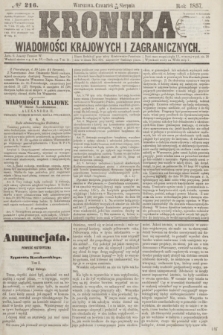 Kronika Wiadomości Krajowych i Zagranicznych. [R.2], № 216 (20 sierpnia 1857)