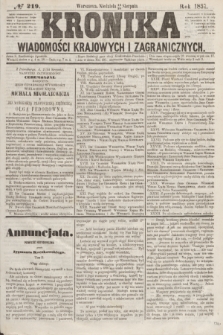 Kronika Wiadomości Krajowych i Zagranicznych. [R.2], № 219 (23 sierpnia 1857)