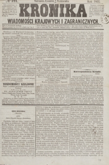 Kronika Wiadomości Krajowych i Zagranicznych. [R.2], № 271 (15 października 1857)
