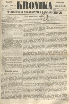 Kronika Wiadomości Krajowych i Zagranicznych. 1860, № 217 (20 sierpnia)